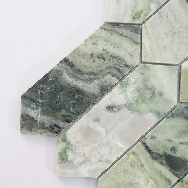 Green Elongated Hexagon Marble Tile Floor and Wall Mosaic — mosaic lục giác bằng đá marble xanh lục