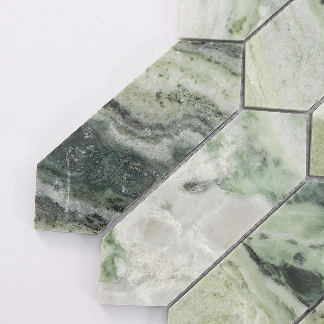 Green Elongated Hexagon Marble Tile Floor and Wall Mosaic — mosaic lục giác bằng đá marble xanh lục