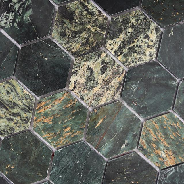 Indian Green Hexagon Natural Marble Mosaic Tile — mosaic lục giác bằng đá marble xanh lục