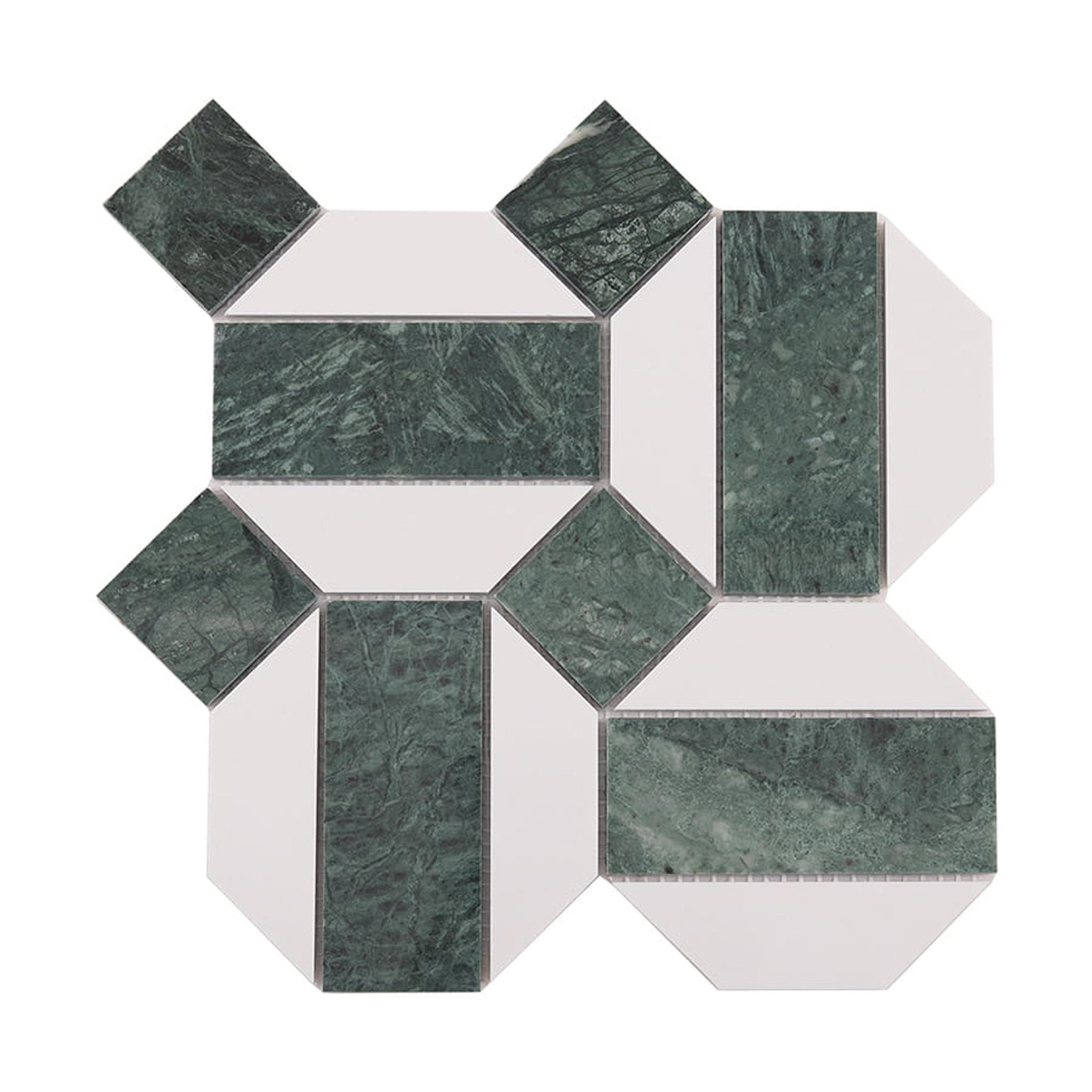 Green and White Hexagon Marble Tiles — mosaic lục giác bằng đá marble trắng & xanh lục