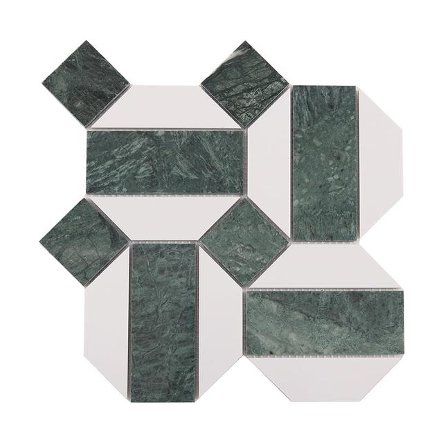 Green and White Octagon & Dot Marble Mosaic Tiles — Rochelle Rochelle Stone