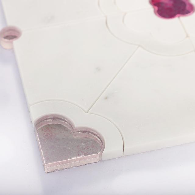 White Marble  Pink Quatrefoil Flower Waterjet Tile — mosaic hoa văn waterjet bằng đá marble trắng & hồng