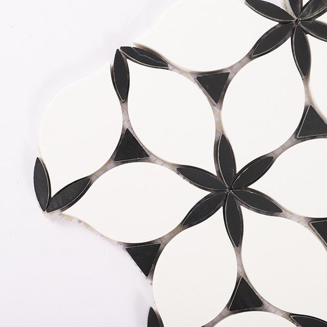 Black and White Petal Waterjet Marble Mosaic — mosaic hoa văn waterjet bằng đá marble đen & trắng