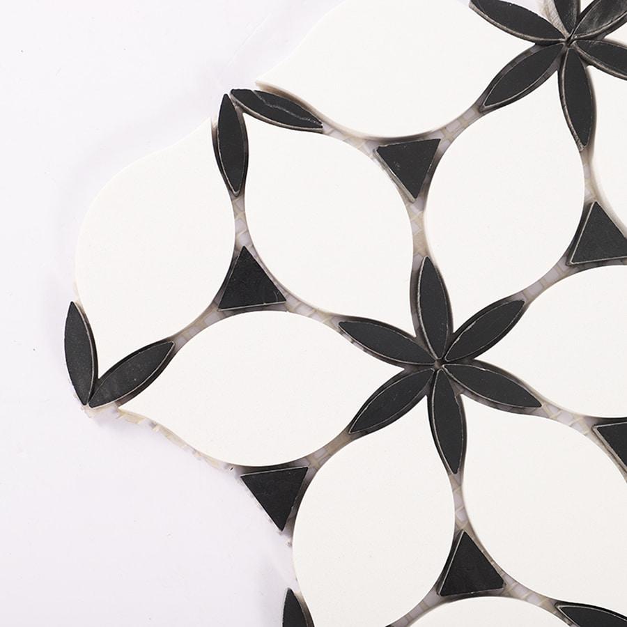 Black and White Petal Waterjet Marble Mosaic — mosaic hoa văn waterjet bằng đá marble đen & trắng