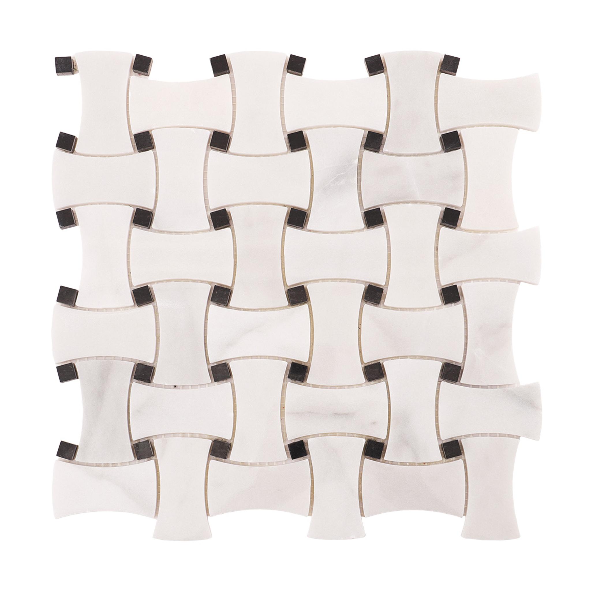 White and Black Basketweave Polished Marble Mosaic Tiles — mosaic đan rổ (basketweave) bằng đá marble đen & trắng