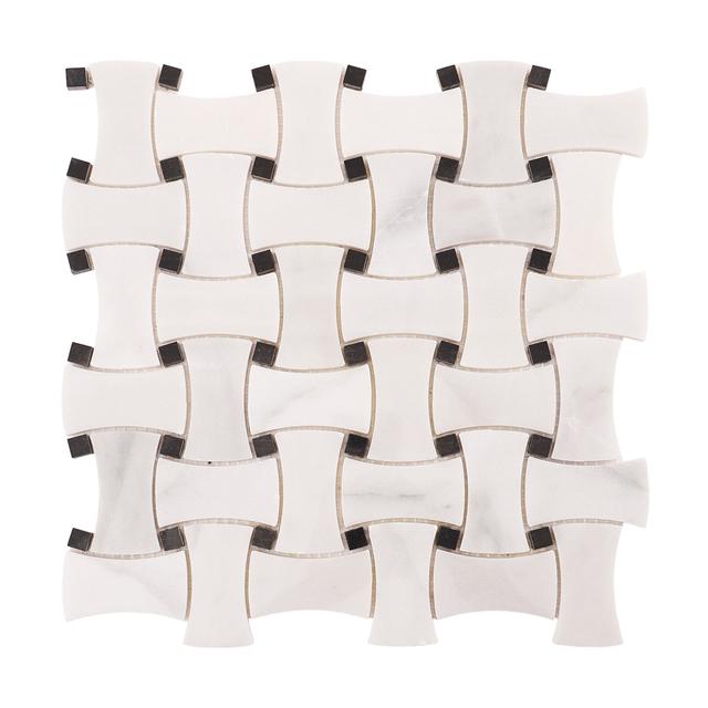 White and Black Basketweave Polished Marble Mosaic Tiles — mosaic đan rổ (basketweave) bằng đá marble đen & trắng