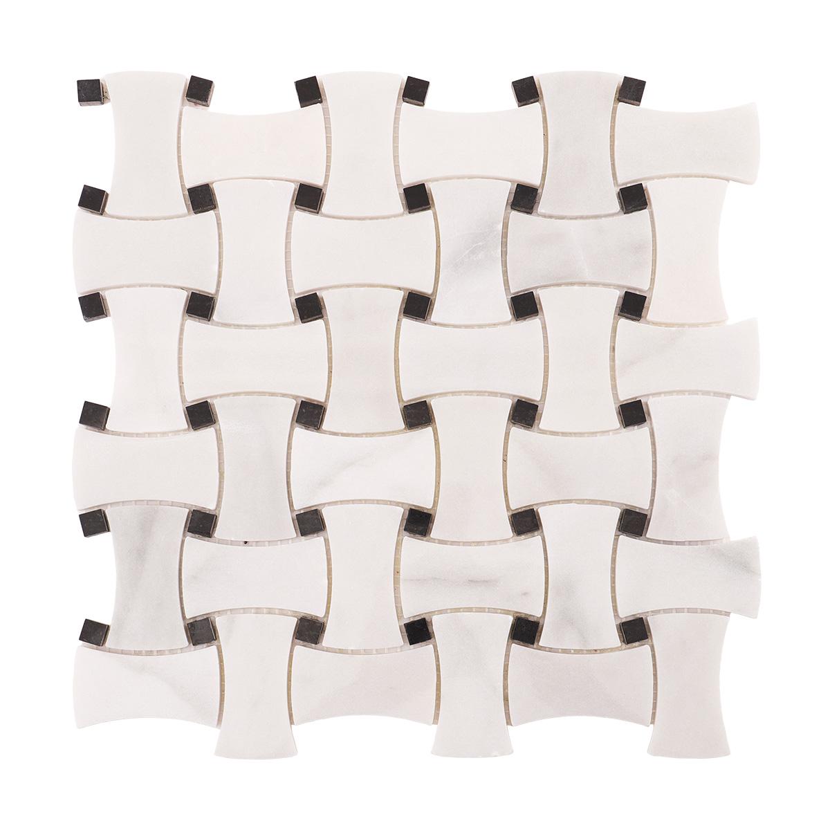 White and Black Basketweave Polished Marble Mosaic Tiles — mosaic đan rổ (basketweave) bằng đá marble đen & trắng