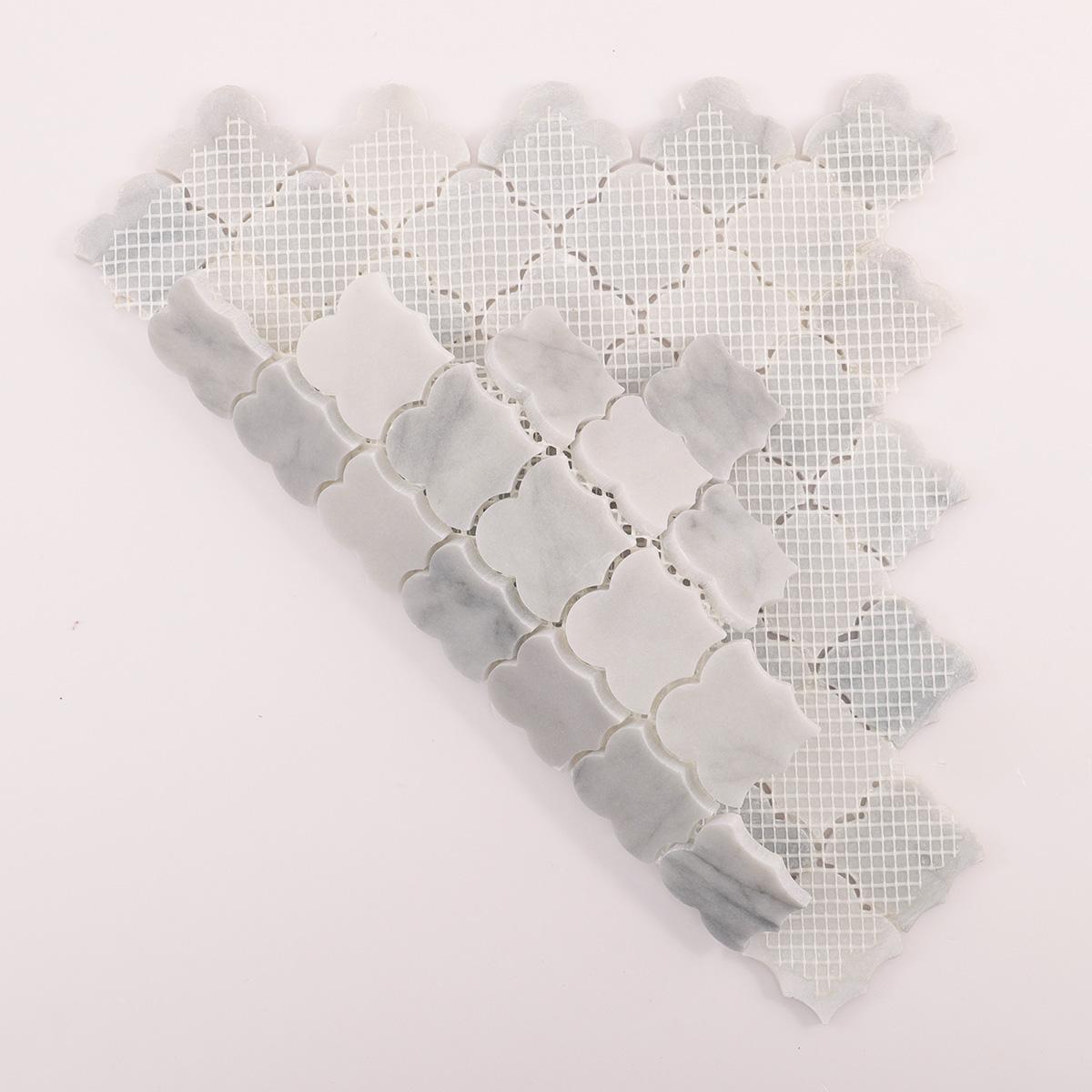 Carrara White Cloud Natural Stone Mosaic Tiles — mosaic ghép nghệ thuật bằng đá marble trắng & trắng Carrara