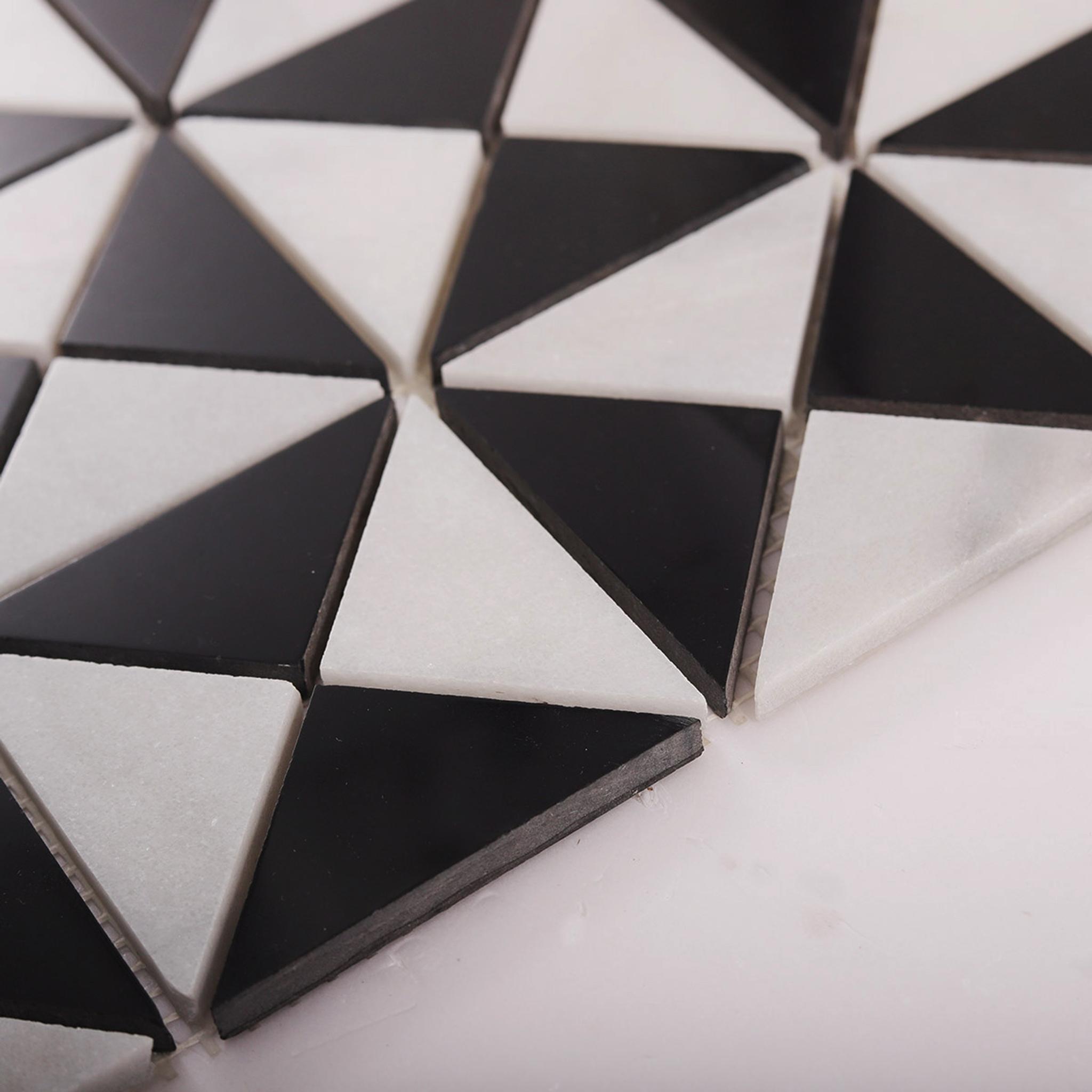 White and Black Triangle Windmill Marble Tiles — mosaic ghép nghệ thuật bằng đá marble đen & trắng