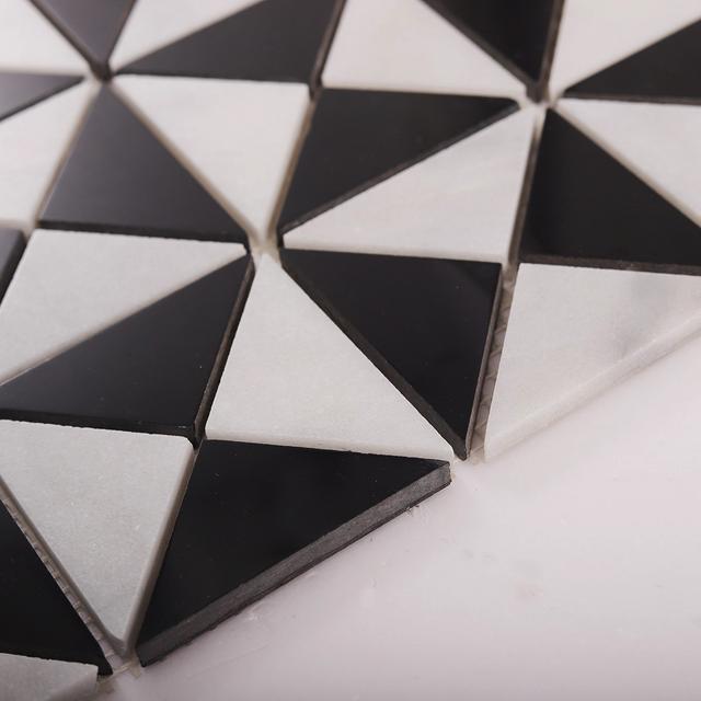 White and Black Triangle Windmill Marble Tiles — mosaic ghép nghệ thuật bằng đá marble đen & trắng