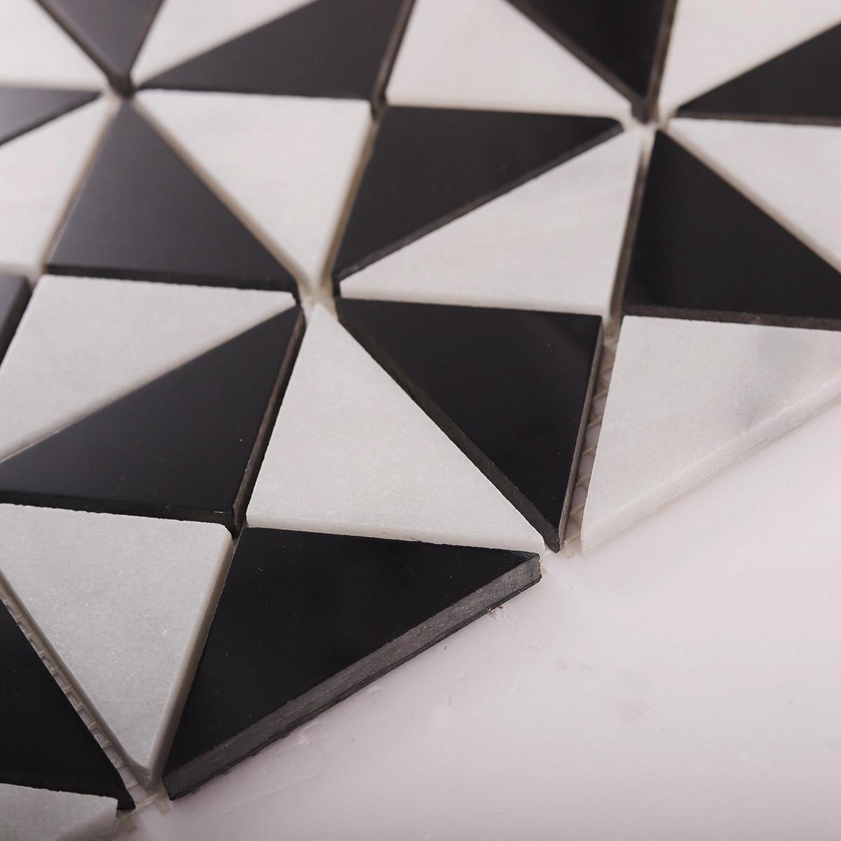 White and Black Triangle Windmill Marble Tiles — mosaic ghép nghệ thuật bằng đá marble đen & trắng