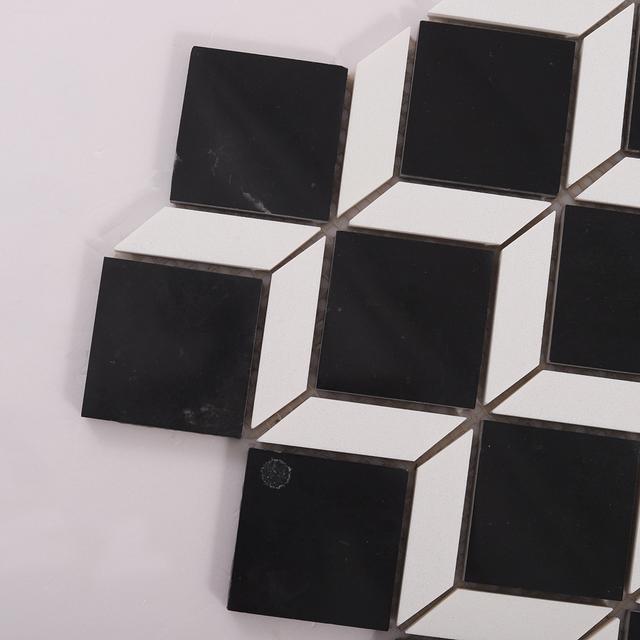 White and Black Geometric Square Marble Tile — mosaic vuông bằng đá marble đen & trắng