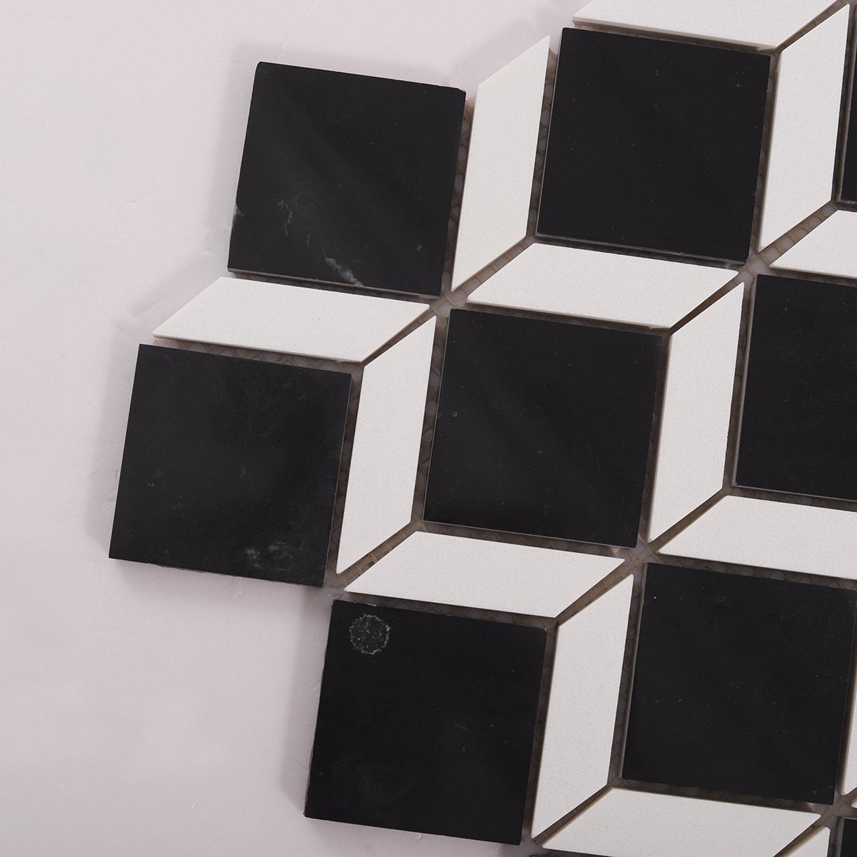 White and Black Geometric Square Marble Tile — mosaic vuông bằng đá marble đen & trắng
