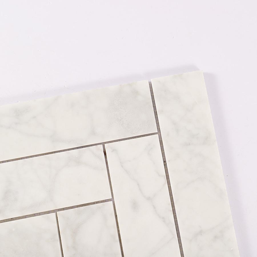 Carrara White Large Herringbone Marble Mosaic — mosaic xương cá bằng đá marble trắng Carrara