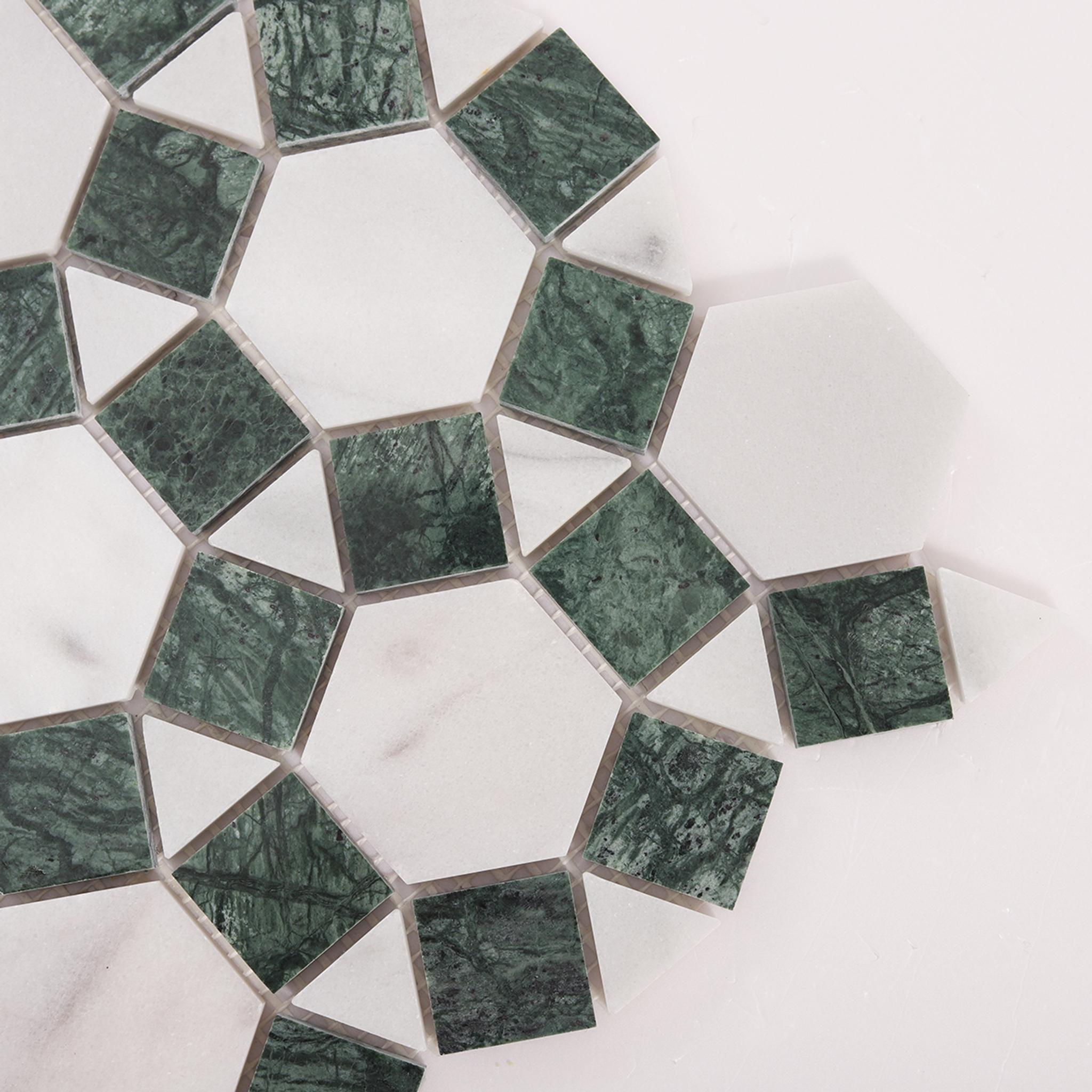 Sunflower Ring Marble Mosaic Tile — mosaic lục giác bằng đá marble xanh lục