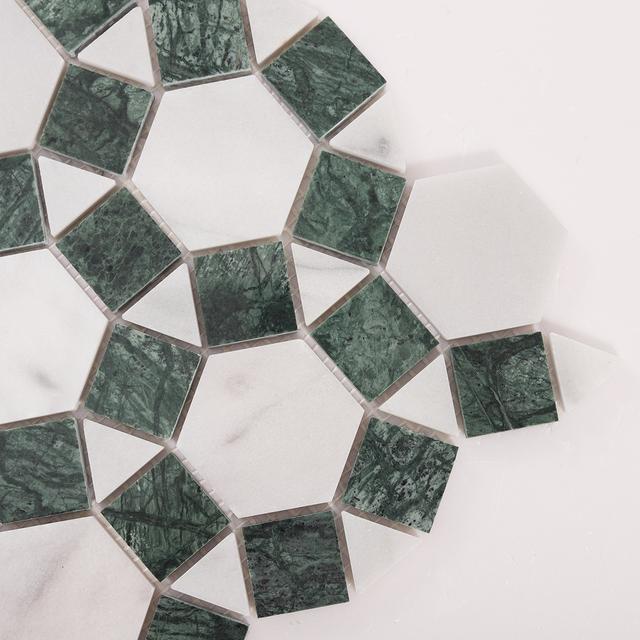 Sunflower Ring Marble Mosaic Tile — mosaic lục giác bằng đá marble xanh lục
