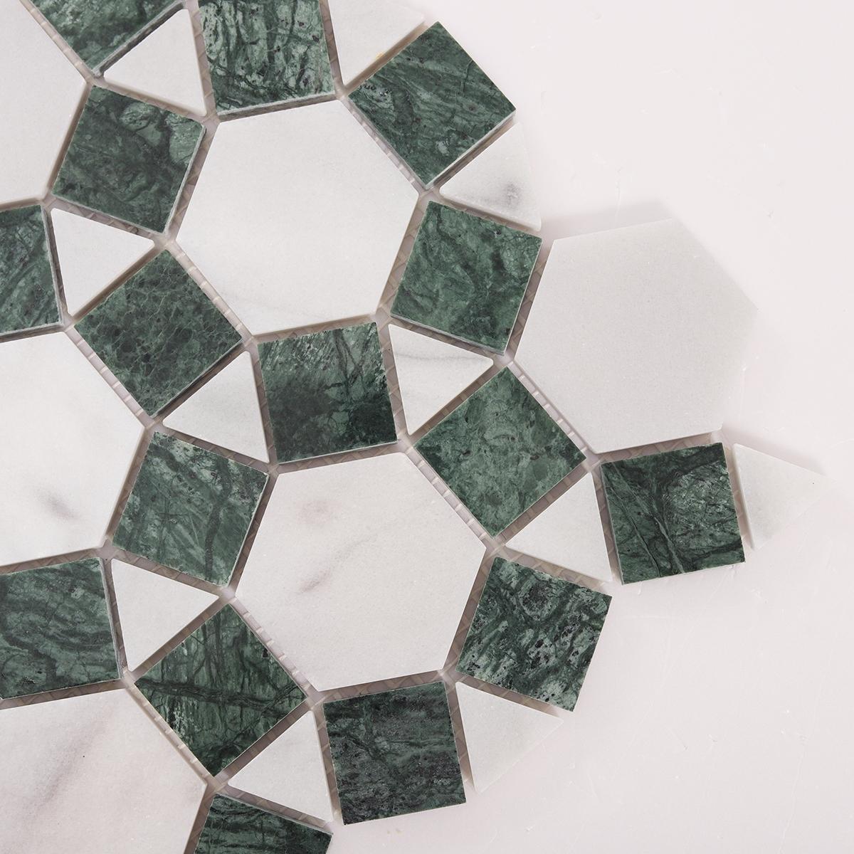 Sunflower Ring Marble Mosaic Tile — mosaic lục giác bằng đá marble xanh lục