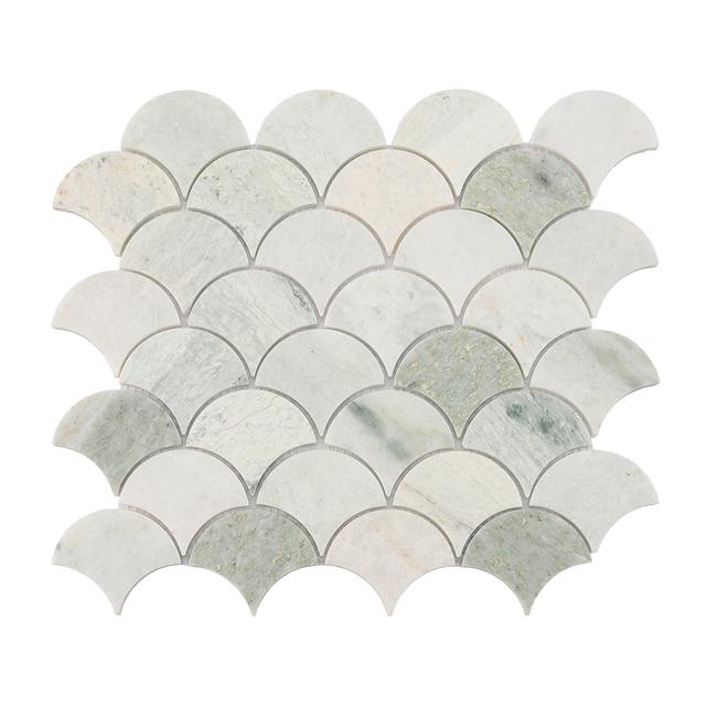Green Fish Scale Marble Mosaic Shower Wall Tile — mosaic vảy cá (fish scale) bằng đá marble xanh lục