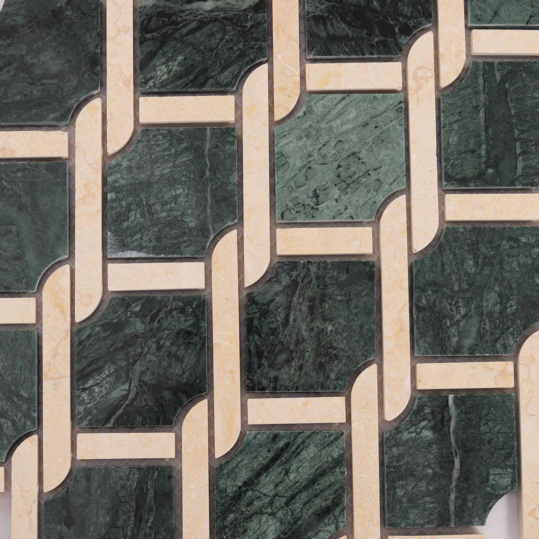 Rockart Medallion Green Marble Mosaic Tiles — mosaic ghép nghệ thuật bằng đá marble xanh lục