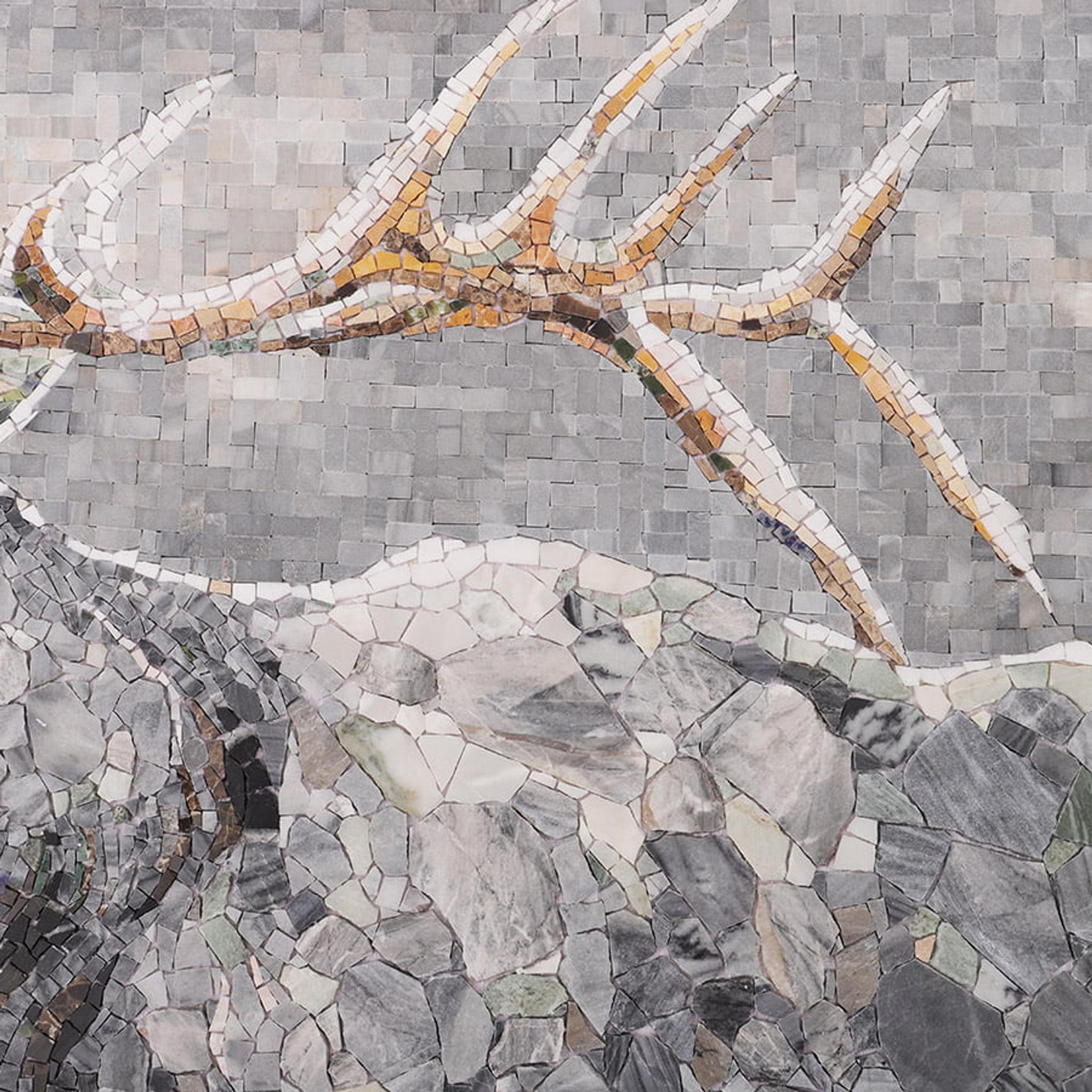 Grey Stag Mosaic Tile Mural: Elegant Marble Wall Art — mosaic ghép nghệ thuật bằng đá marble xám
