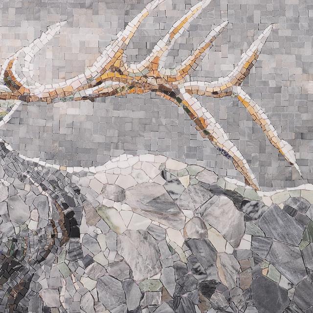 Grey Stag Mosaic Tile Mural: Elegant Marble Wall Art — mosaic ghép nghệ thuật bằng đá marble xám