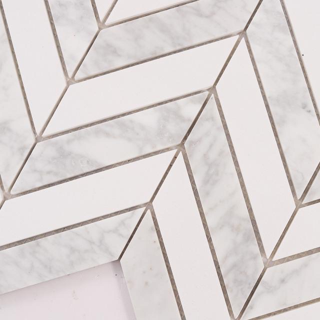 Herringbone Carrara White Marble Mosaic Tiles — mosaic xương cá bằng đá marble trắng & trắng Carrara