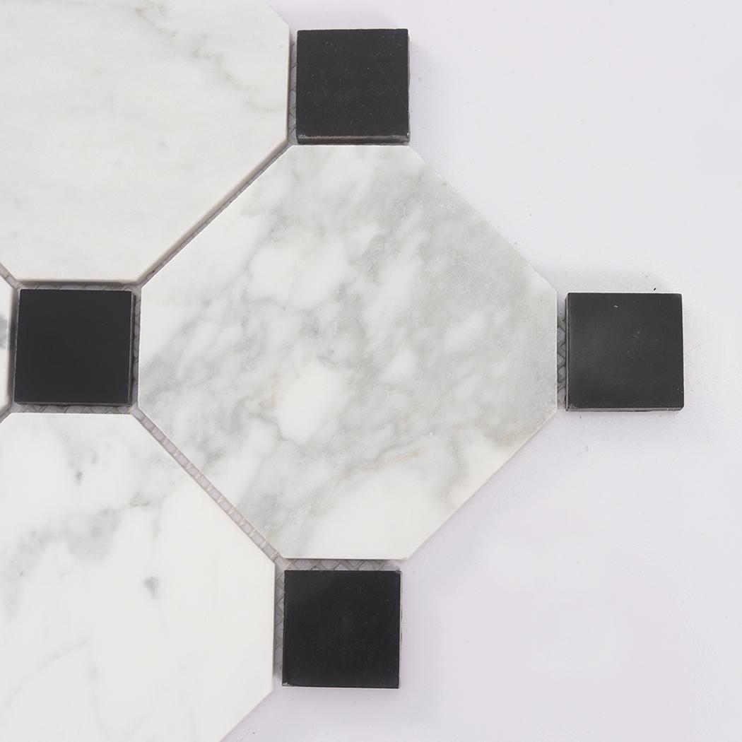 White Octagon Marble Mosaic with Black Square Dot Tile — mosaic vuông bằng đá marble đen & trắng