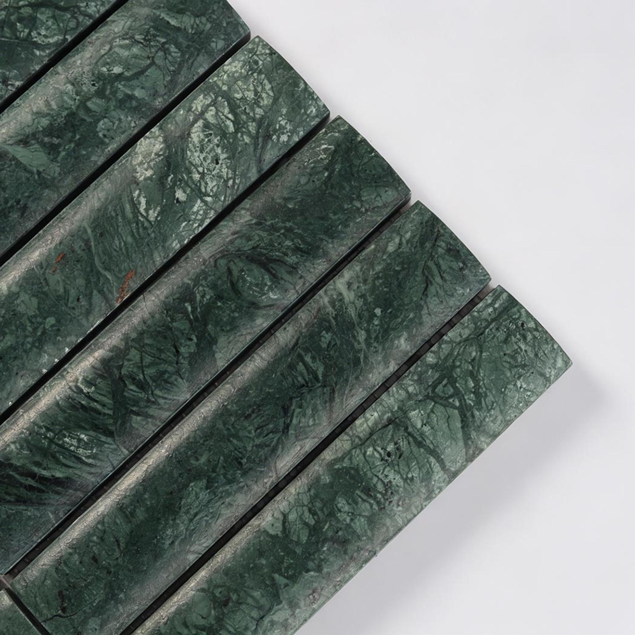 Marble Wide Curved Strip Tile Dark Green Mosaic — mosaic thanh dài (linear) bằng đá marble xanh lục
