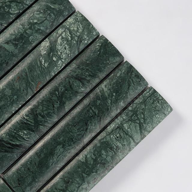 Marble Wide Curved Strip Tile Dark Green Mosaic — mosaic thanh dài (linear) bằng đá marble xanh lục