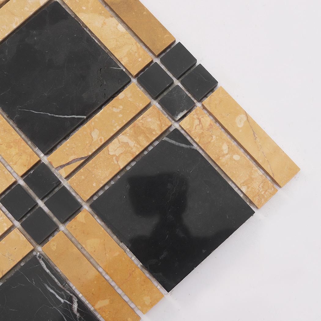 Black and Gold Plaid Marble Mosaic Bathroom Tile — mosaic ghép nghệ thuật bằng đá marble đen & vàng
