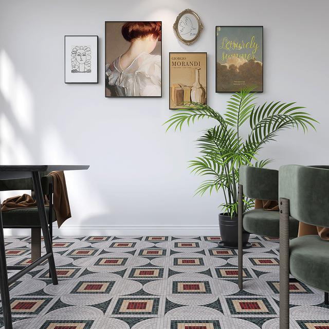 Green and White Red Dot Mosaic Tiles — mosaic ghép nghệ thuật bằng đá marble trắng & xanh lục