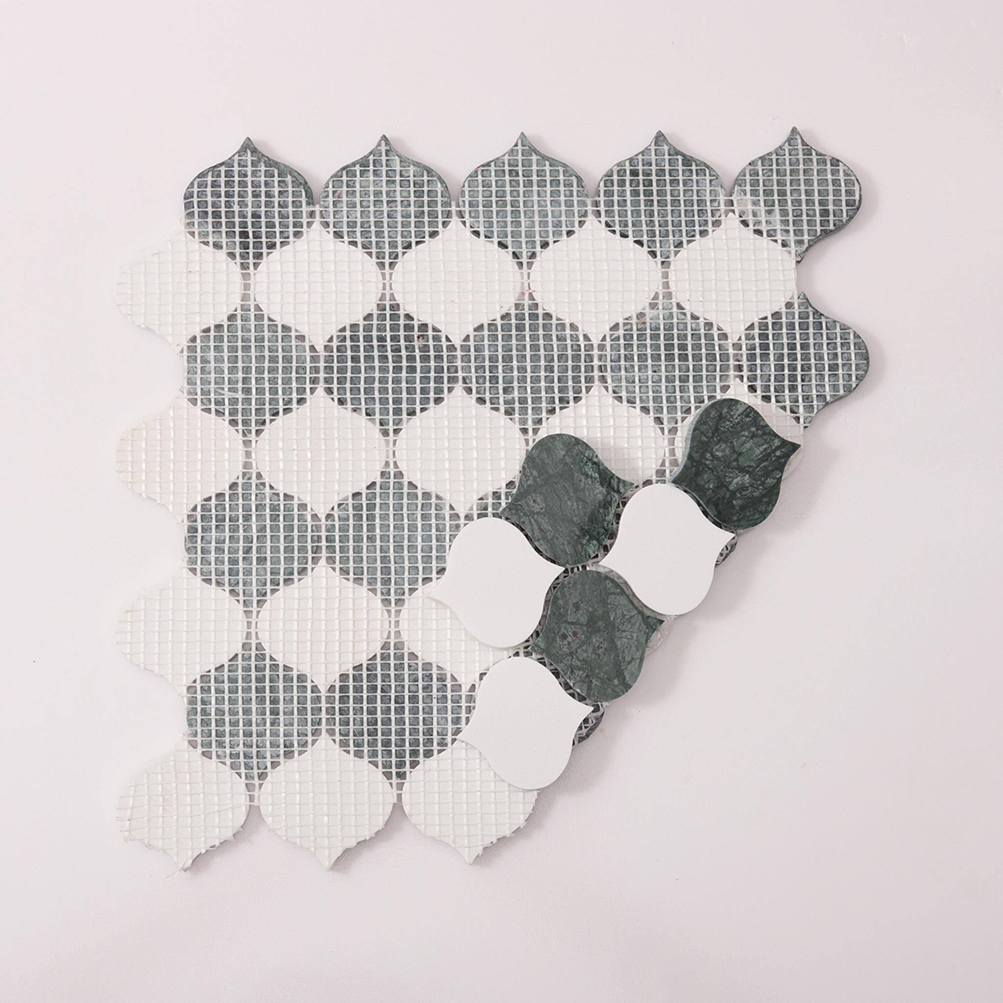 Green and White Arabesque Lantern Marble Tiles — mosaic arabesque bằng đá marble trắng & xanh lục