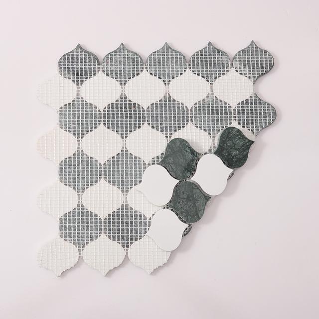 Green and White Arabesque Lantern Marble Tiles — mosaic arabesque bằng đá marble trắng & xanh lục