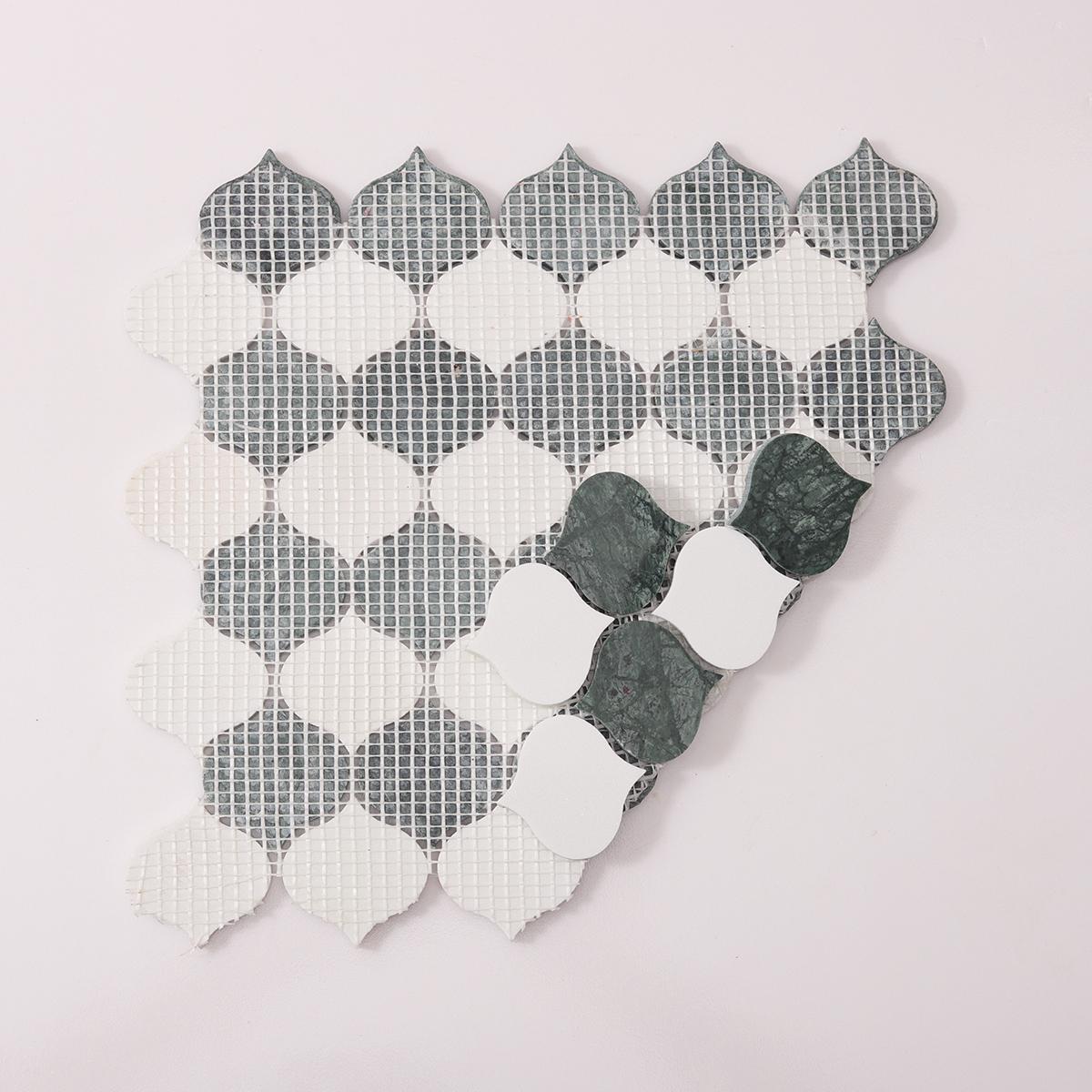 Green and White Arabesque Lantern Marble Tiles — mosaic arabesque bằng đá marble trắng & xanh lục