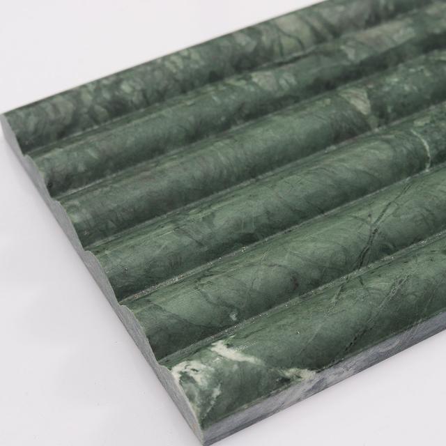 Dark Green Round Fluted Marble Tile — mosaic rãnh sọc (fluted) bằng đá marble xanh lục đậm