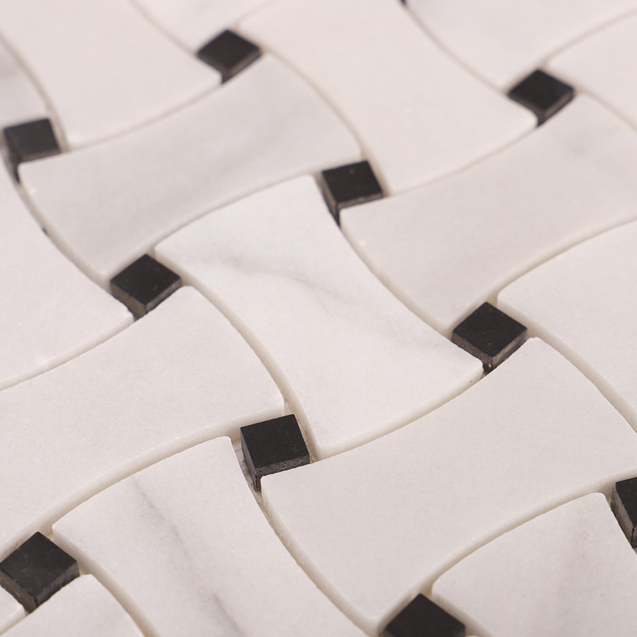 White and Black Basketweave Polished Marble Mosaic Tiles — mosaic đan rổ (basketweave) bằng đá marble đen & trắng