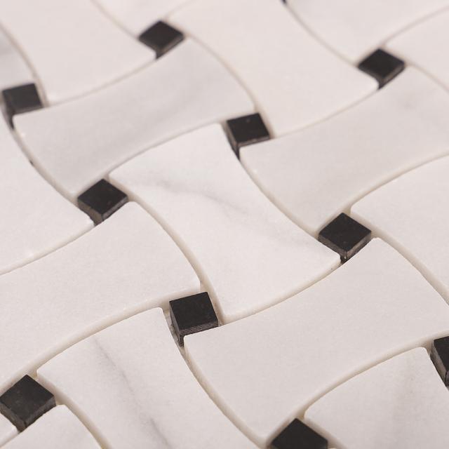 White and Black Basketweave Polished Marble Mosaic Tiles — mosaic đan rổ (basketweave) bằng đá marble đen & trắng