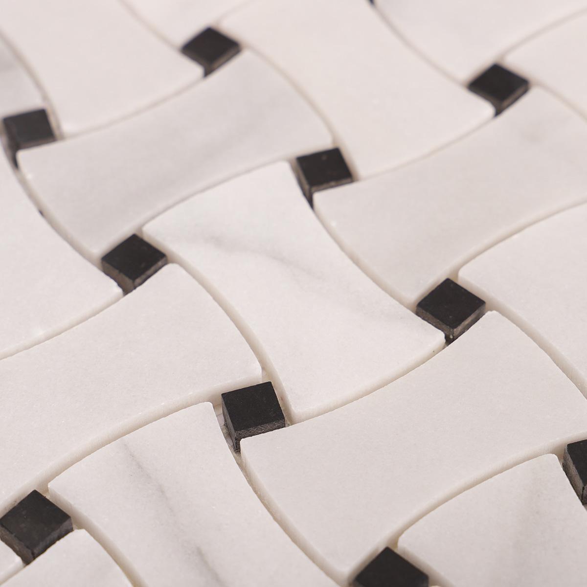 White and Black Basketweave Polished Marble Mosaic Tiles — mosaic đan rổ (basketweave) bằng đá marble đen & trắng