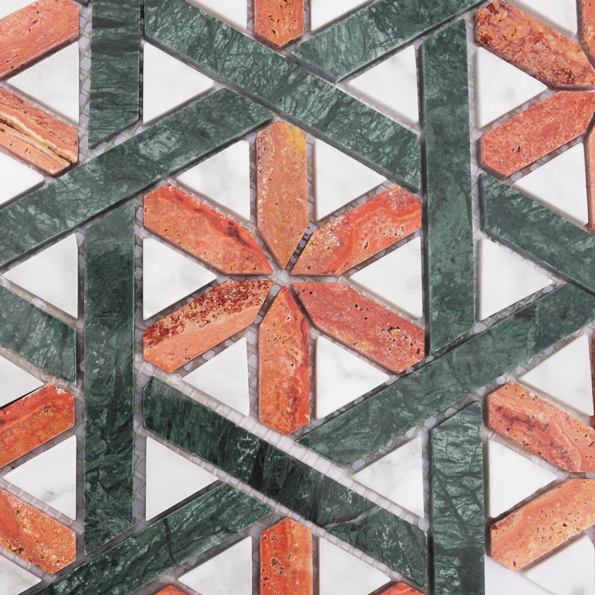 Thassos Star Pattern Marble Mosaic Tile — mosaic ghép nghệ thuật bằng đá marble tự nhiên