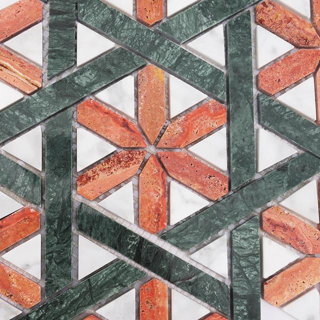 Thassos Star Pattern Marble Mosaic Tile — mosaic ghép nghệ thuật bằng đá marble tự nhiên