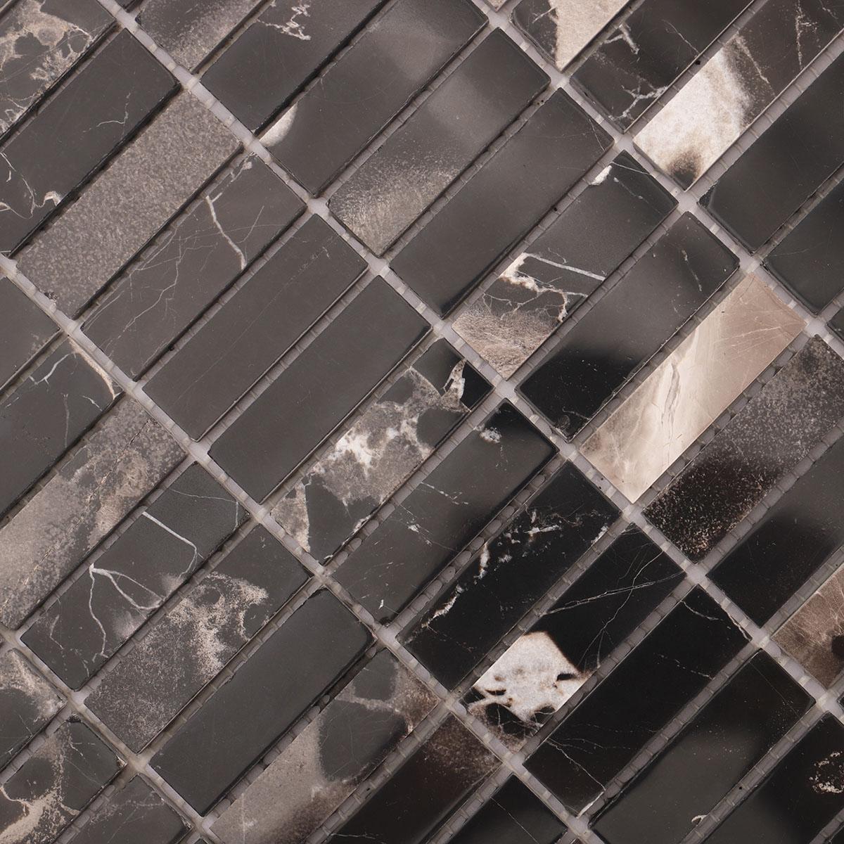 Nero Marquina Black Marble Mosaic Tiles for Bathrooms — mosaic ghép nghệ thuật bằng đá marble đen