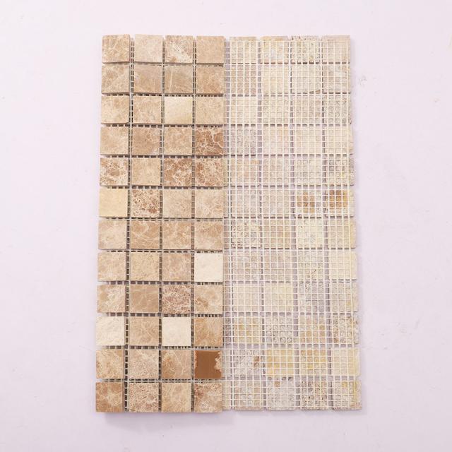 Emperador Light Polished Marble Mosaic Backsplash Tile — mosaic ghép nghệ thuật bằng đá marble nâu Emperador