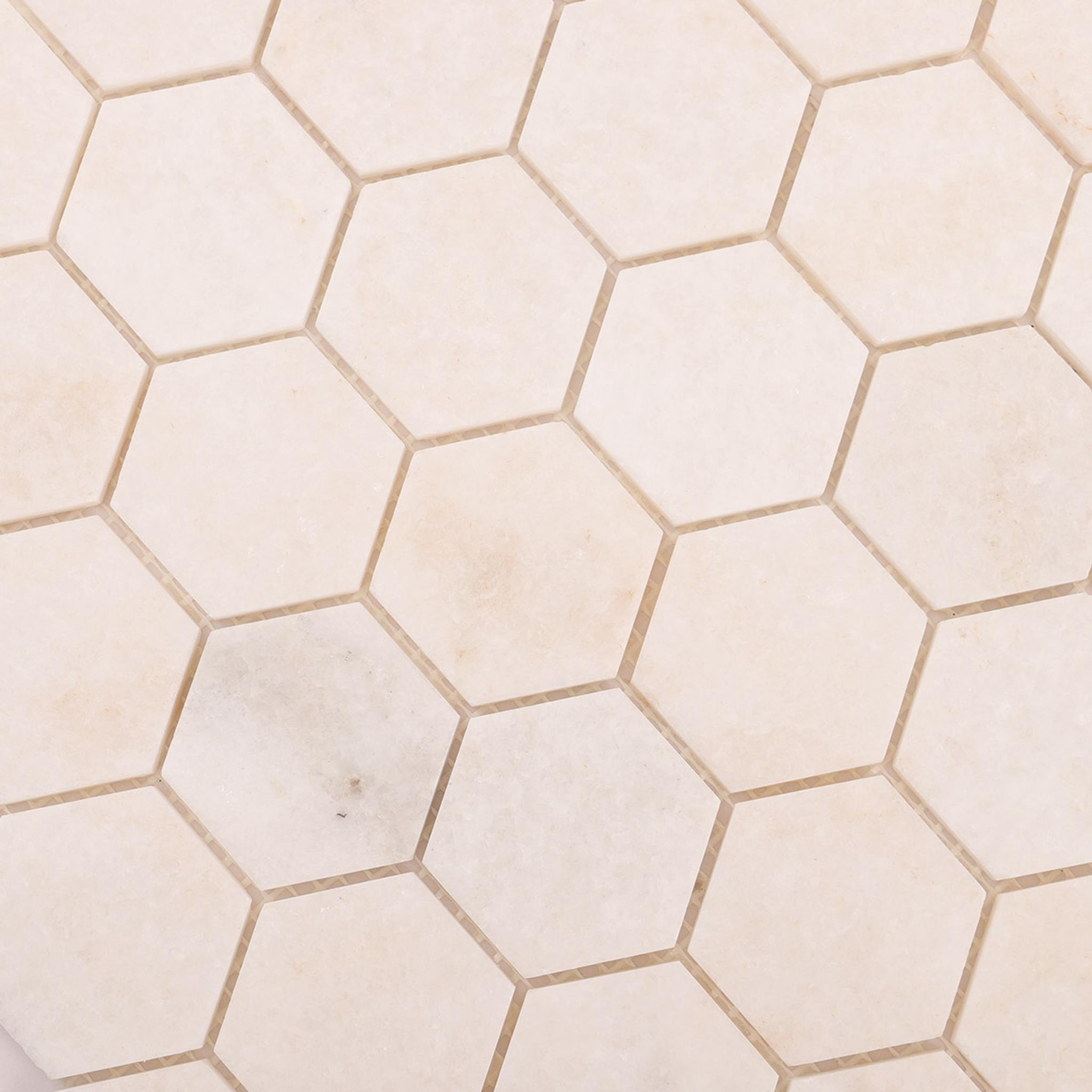 Crystal White Hexagon Marble Mosaic Tiles — mosaic lục giác bằng đá marble trắng