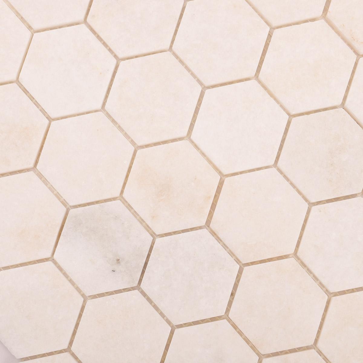 Crystal White Hexagon Marble Mosaic Tiles — mosaic lục giác bằng đá marble trắng