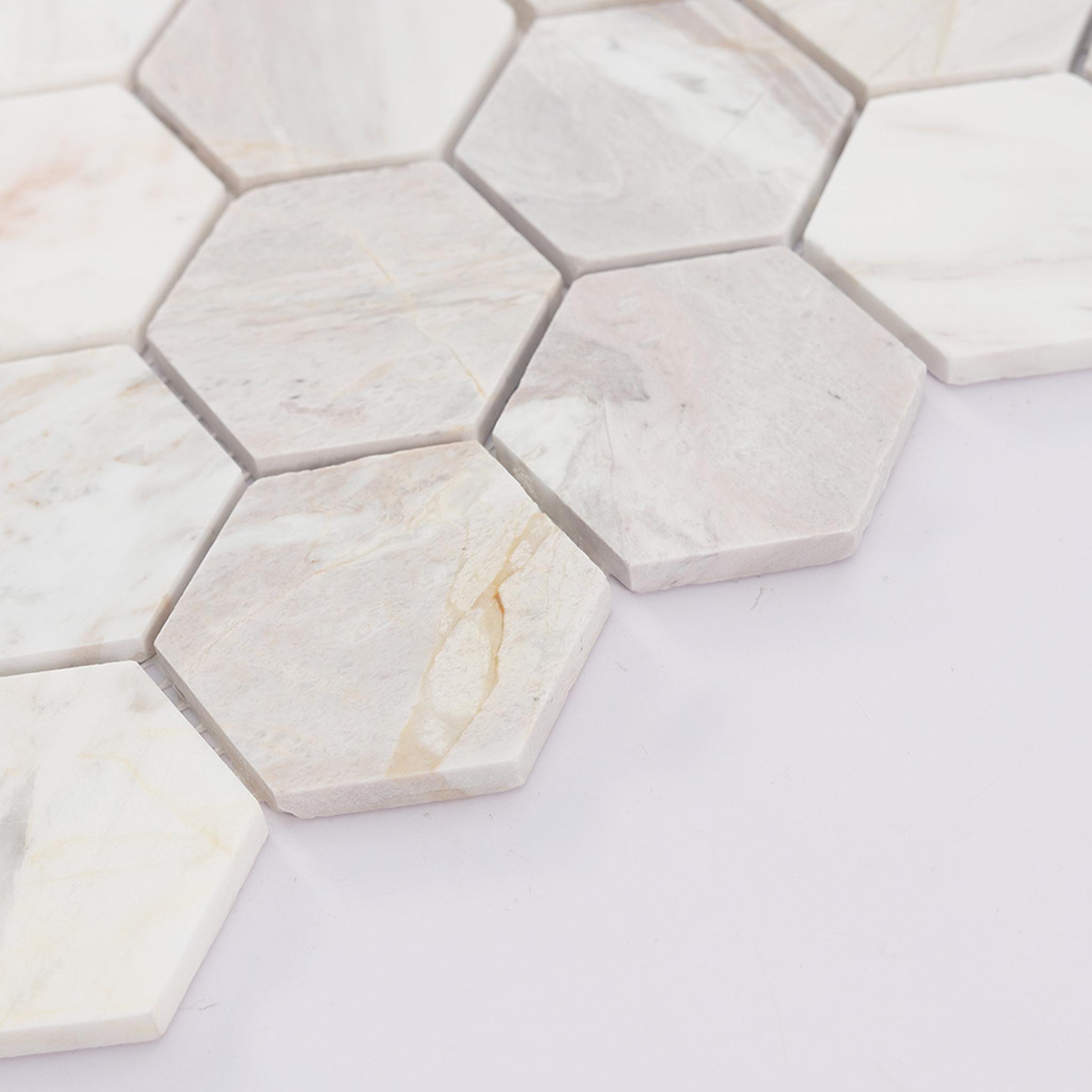 Cream White Hexagon Marble Mosaic Tile for Bathroom Walls — mosaic lục giác bằng đá marble trắng & kem