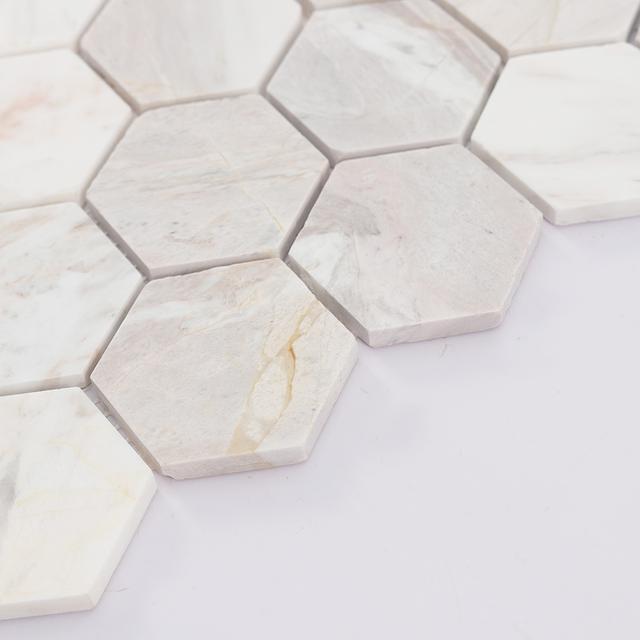 Cream White Hexagon Marble Mosaic Tile for Bathroom Walls — mosaic lục giác bằng đá marble trắng & kem