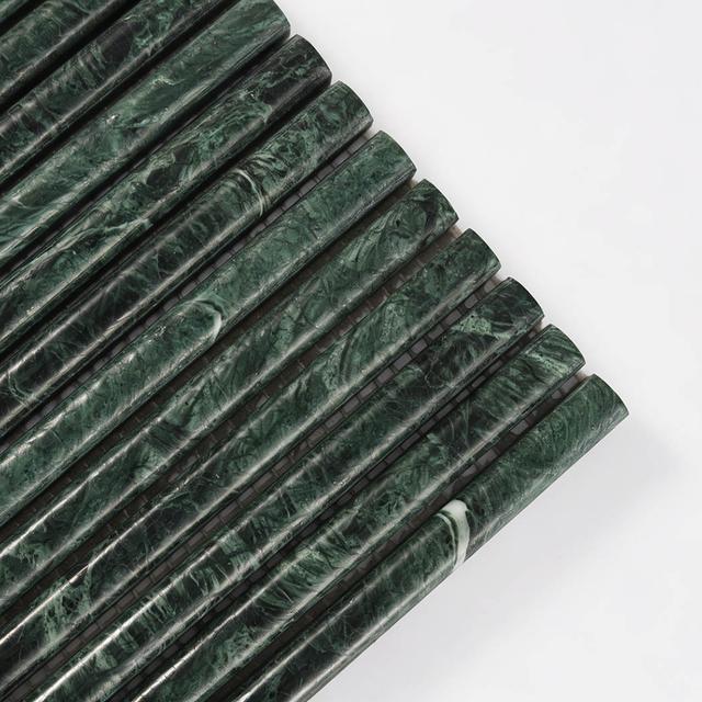 Green Concave Fluted Marble Tile Stacked Mosaic — mosaic rãnh sọc (fluted) bằng đá marble xanh lục