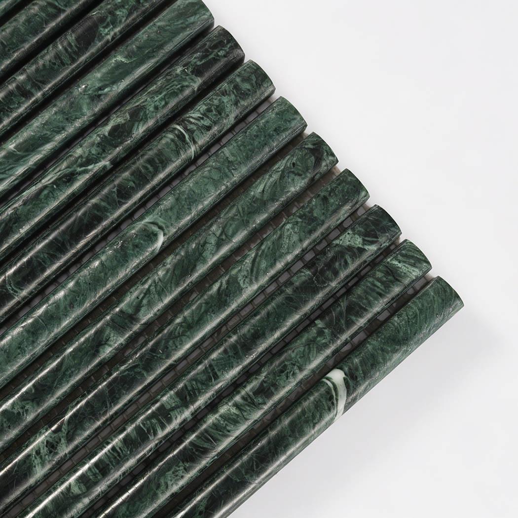 Green Concave Fluted Marble Tile Stacked Mosaic — mosaic rãnh sọc (fluted) bằng đá marble xanh lục
