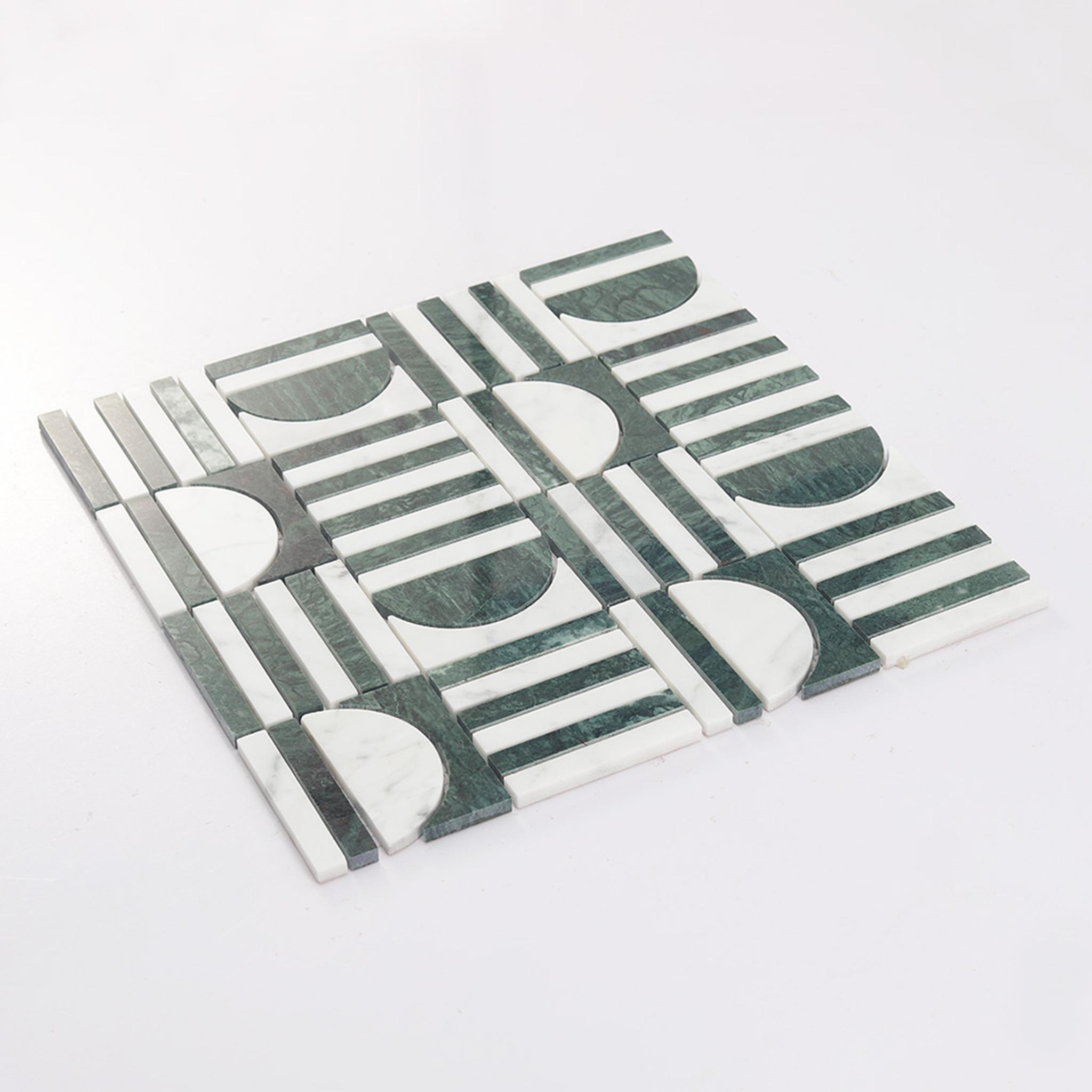 Geometric Green and White Marble Mosaic Backsplash and Bathroom Tile — mosaic ghép nghệ thuật bằng đá marble trắng & xanh lục