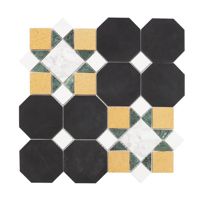 Multicolor Octagon and Dot Natural Stone Mosaic Tile — Rochelle Rochelle Stone